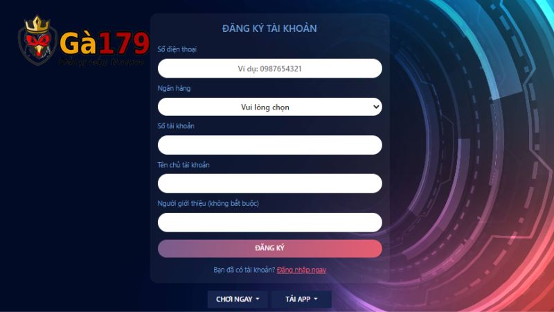 Đăng ký tài khoản Ga179 trước khi tham gia